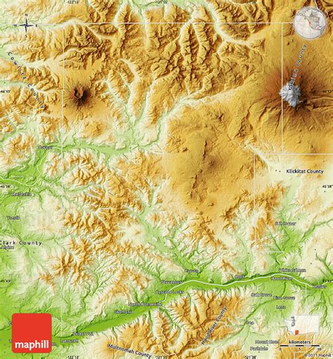 Physical Map of Skamania County