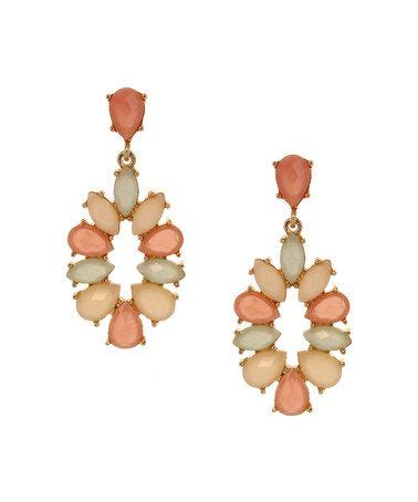 Gold & Pink Stone Oval Drop Earrings | zulily | Drop earrings, Statement drop earrings, Earrings