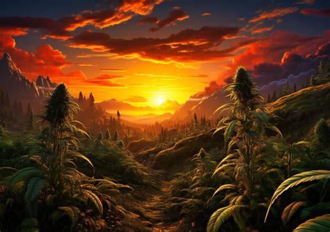 Premium AI Image | Sunset in a field of hemp