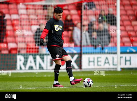 John Egan #12 of Sheffield United warms up before the Sky Bet ...