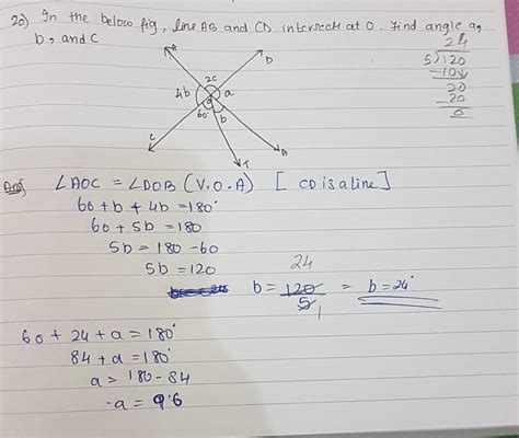 in the figure two straight lines AB and CD intersect at O.if COT =60 degrees find a,b,c - Brainly.in