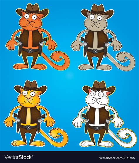 Cartoon cowboy cat with gun Royalty Free Vector Image