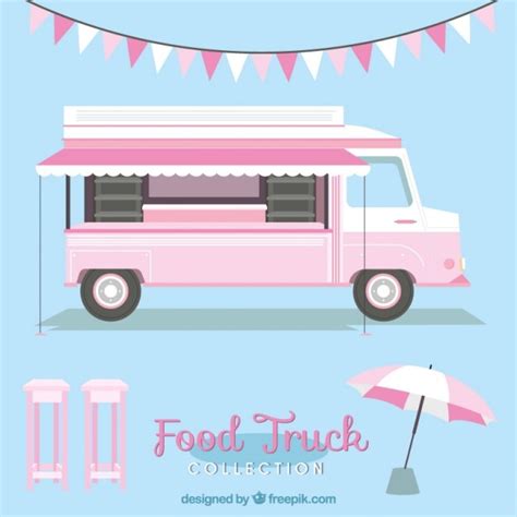 Premium Vector | Pink food truck