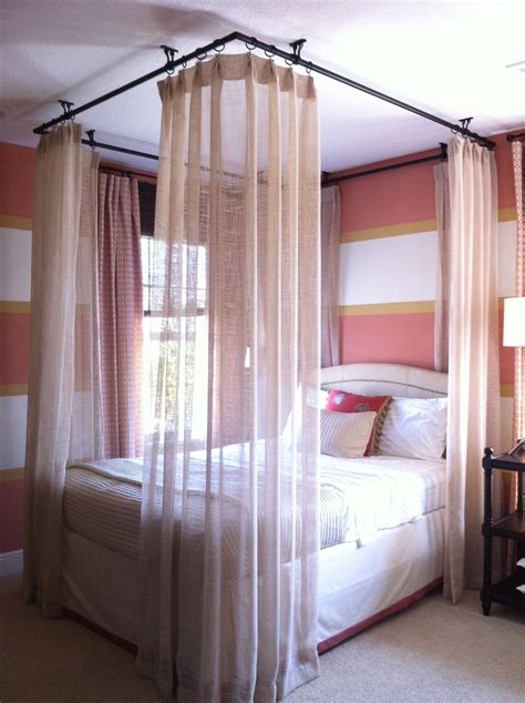 Ceiling hung curtains around bed | Canopy bedroom, Curtains around bed, Beautiful bedroom designs