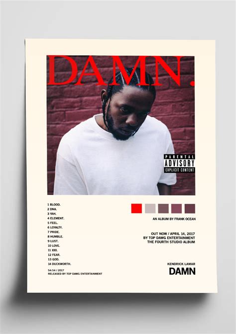 Kendrick Lamar 'DAMN.' Album Art Tracklist Poster – The Indie Planet