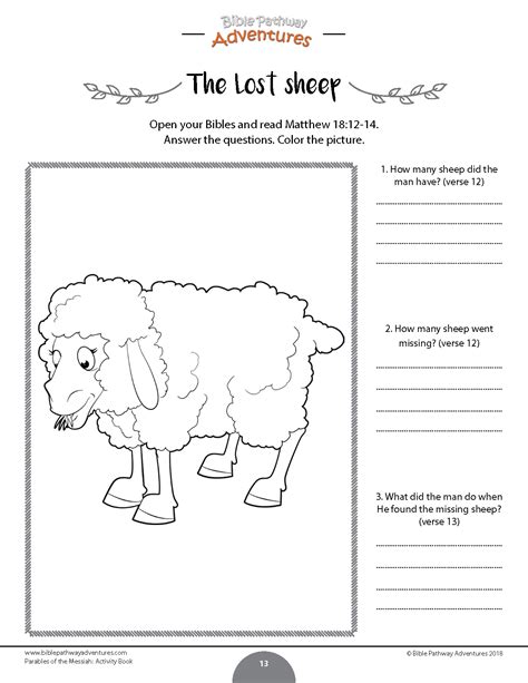 Parable of the Lost Sheep | Bible Parables for kids Activity Book ...