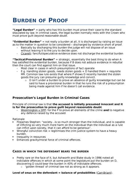 Burden of proof - BURDEN OF PROOF “Legal Burden” = party who has this burden must prove their ...