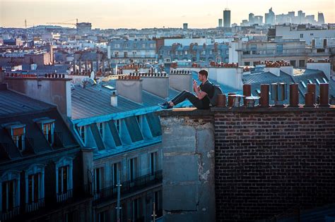 1366x768px | free download | HD wallpaper: Paris rooftop, aerial photo of man sitting on rooftop ...