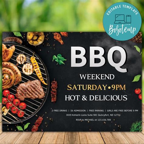 Printable BBQ Weekend Invitation Template Instant Download | Bobotemp