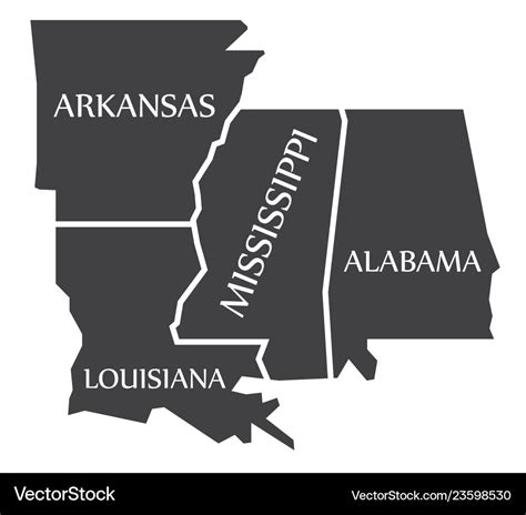 Arkansas - louisiana mississippi alabama map Vector Image