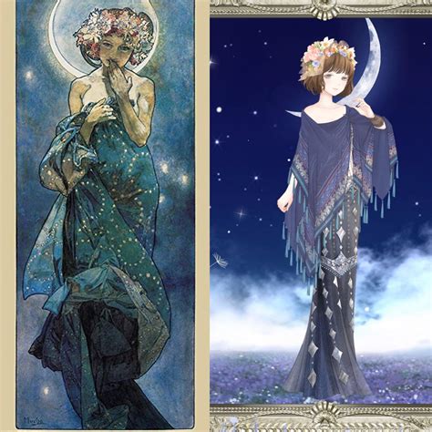 Recreate a painting by your favorite artist! I tried Moon and Stars by Alphonse Mucha : r/LoveNikki