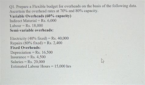 Solved Q1. Prepare a Flexible budget for overheads on the | Chegg.com