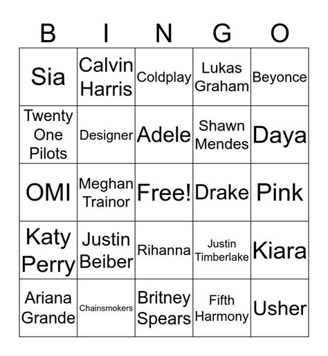 Karaoke Bingo Card