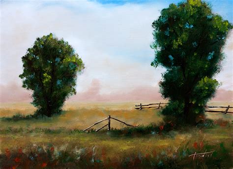 Two Trees in a Meadow - Oil Painting - Fine Arts Gallery - Original fine Art Oil Paintings ...