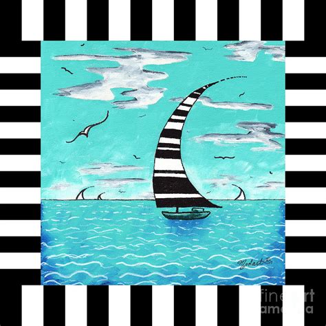 Coastal Nautical Decorative Art Original Painting with Stripes ...