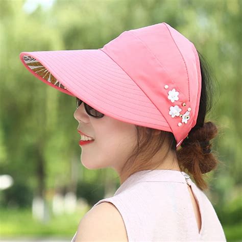 Summer Women's Sun Visor Colorful Adjustable Wide Brim Canvas UV Protection Outdoor Visors For ...