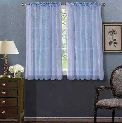 2pc Light Blue Solid Sheer Voile Window Curtain Set, Two (2) Rod Pocket ...