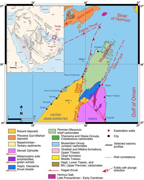 Geological map of the Musandam Peninsula in the northeastern Arabian... | Download Scientific ...