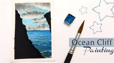 Super easy watercolor ocean painting tutorial for beginners » How to paint a cliff silhouette ...