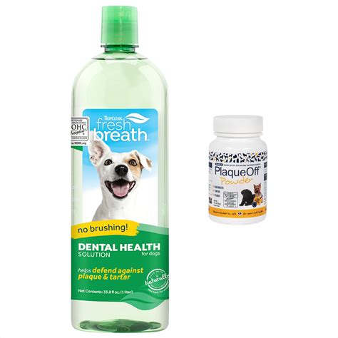 TropiClean Fresh Breath Dental Health Solution Dog Dental Water Additive & ProDen PlaqueOff ...