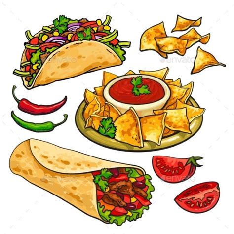 mexican food with salsa and tortilla - food objects