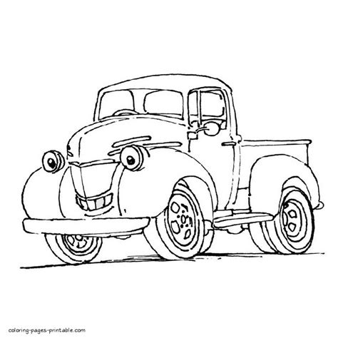 Pickup truck coloring printables || COLORING-PAGES-PRINTABLE.COM