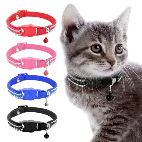 Cat Collar With Bell Quick Release Kitten Cats Collar Rhinestone Safety ...