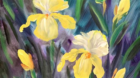 How to paint yellow irises in acrylic paints. Easy painting iris ...