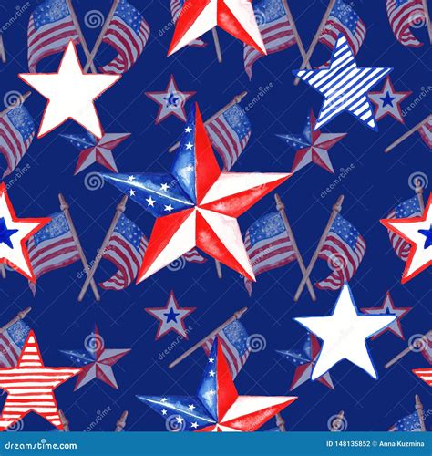 Patriotic Decorative Red, White and Blue Seamless Pattern with US Flags ...