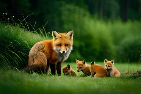 a fox family in the grass. AI-Generated 32268621 Stock Photo at Vecteezy