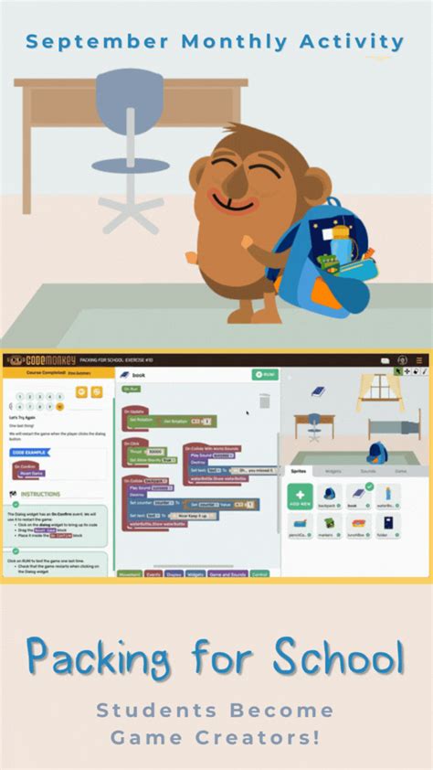 CodeMonkey: Game Creation - Monthly Activity 🎒 'Packing for School' - Limited Time!⚡ | Milled