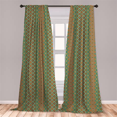 Earth Tones Curtains 2 Panels Set, Traditional Mexican Design with Folkloric Accents Geometric ...