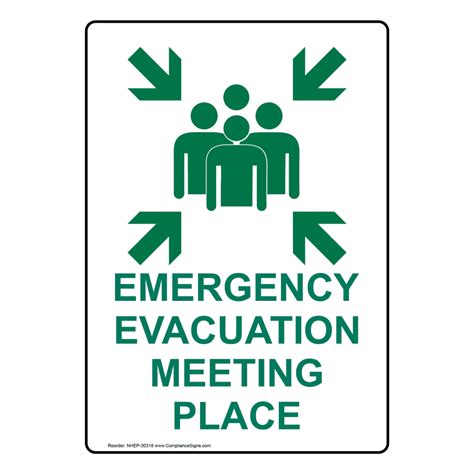 Portrait Emergency Evacuation Meeting Sign With Symbol NHEP-30318