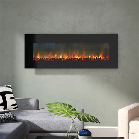 Orren Ellis Quevedo 54" Wall Mounted Electric Fireplace with Remote (Black) & Reviews - Wayfair ...