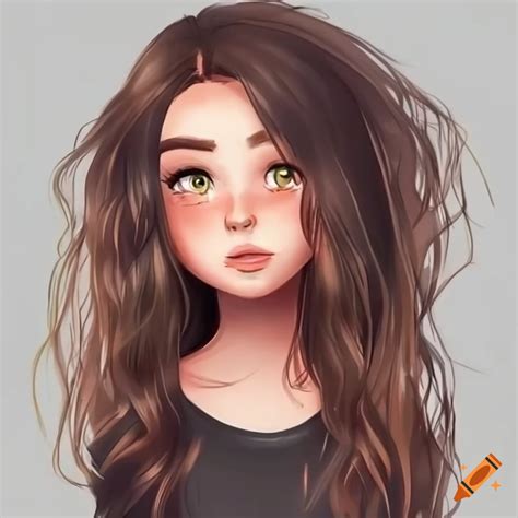Cute animated girl with freckles and dark brown hair