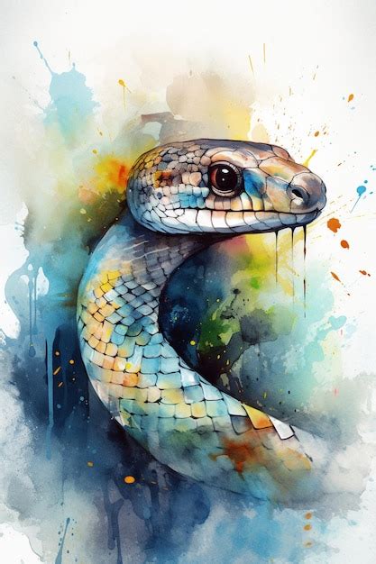 Premium AI Image | A watercolor painting of a snake with a blue and ...