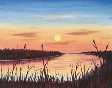 Marsh Sunrise | Sunrise painting, Sunset canvas painting, Landscape paintings