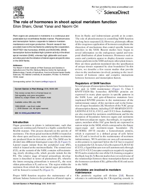 (PDF) The role of hormones in shoot apical meristem function | Osnat Yanai - Academia.edu