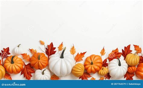 Fall Horizontal Border with Pumpkins and Golden Leaves Stock Illustration - Illustration of ...