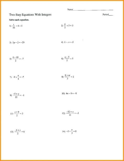 One Step Equations Worksheet Addition And Subtraction