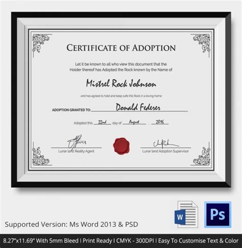 FREE 23+ Sample Adoption Certificates in AI | InDesign | MS Word ...