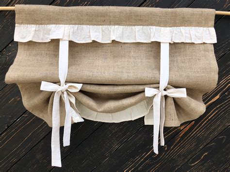 Burlap Curtains Ruffled Country Kitchen Tie up Valance Rustic - Etsy