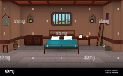 Village room inside cartoon background vector, Poor house room interior ...