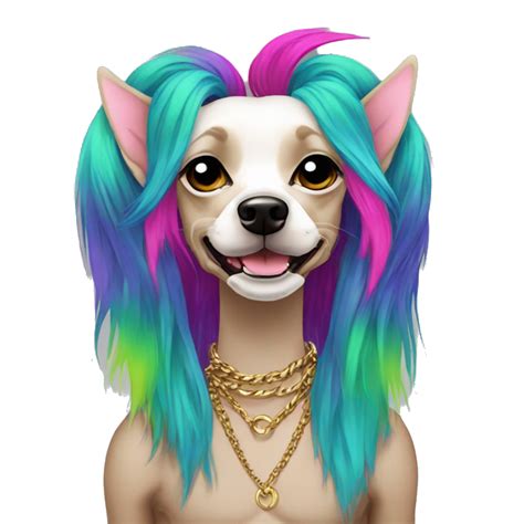 Punk Chinese crested dog neon rainbow hair gold chain punk piercings tattoos punk ear piercings ...