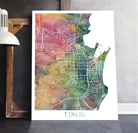 Timaru Map Print Timaru Street Map Poster Watercolor Timaru | Etsy