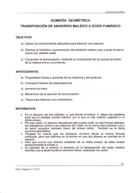 ISOMERÍA GEOMÉTRICA - lsomena geométrica ####### ISOMERIA GEOMETRICA TRANSPOS¡CIÓN DE ANHIDRIDO ...