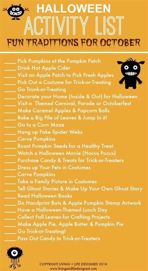 Halloween Activity List - Printable