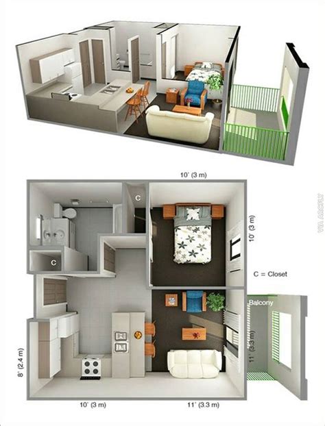 Gambar Denah 3D Apartemen Minimalis - Desain Rumah Minimalis