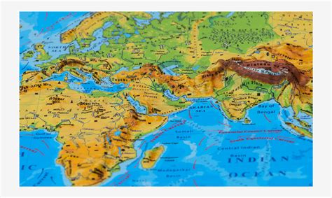 World Physical Map (3D projection, Mercator), 450x330mm, without frame