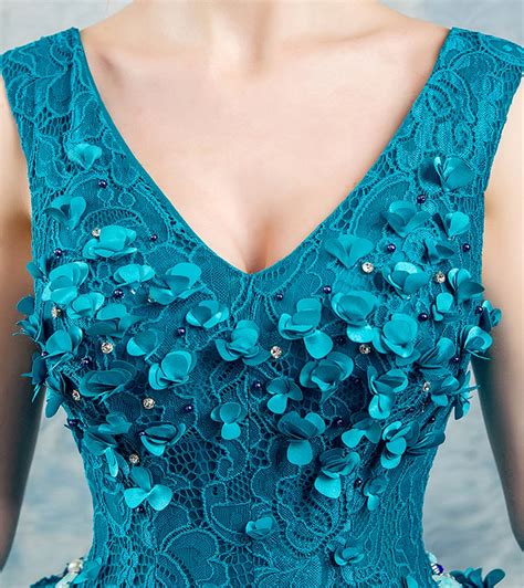 Peacock Blue Prom Dress Long V Neck Banquet Dress Photo Shot | Etsy